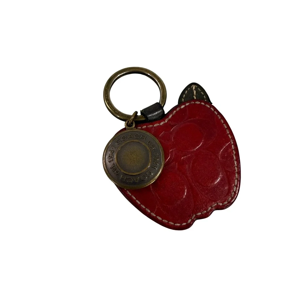 Coach Red Leather Apple Bag Charm Keychain Signature C Brass Hardware 1941 Logo